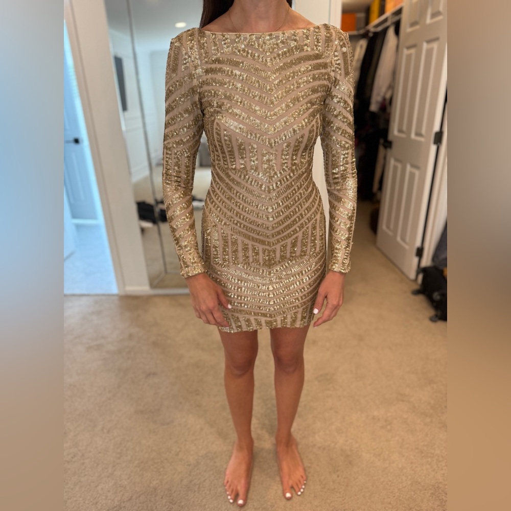 Dress the Population Gold Long Sleeve Dress